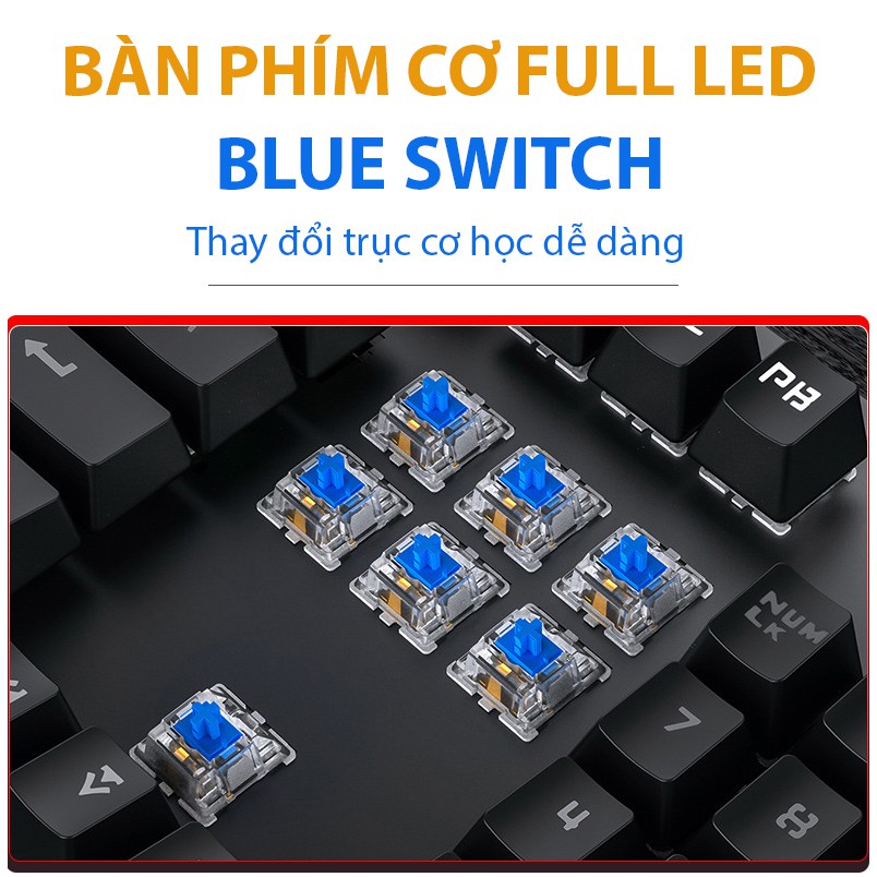 Bàn phím cơ gaming Latope bàn phím máy tính có dây nút tròn Full Led RGB T907