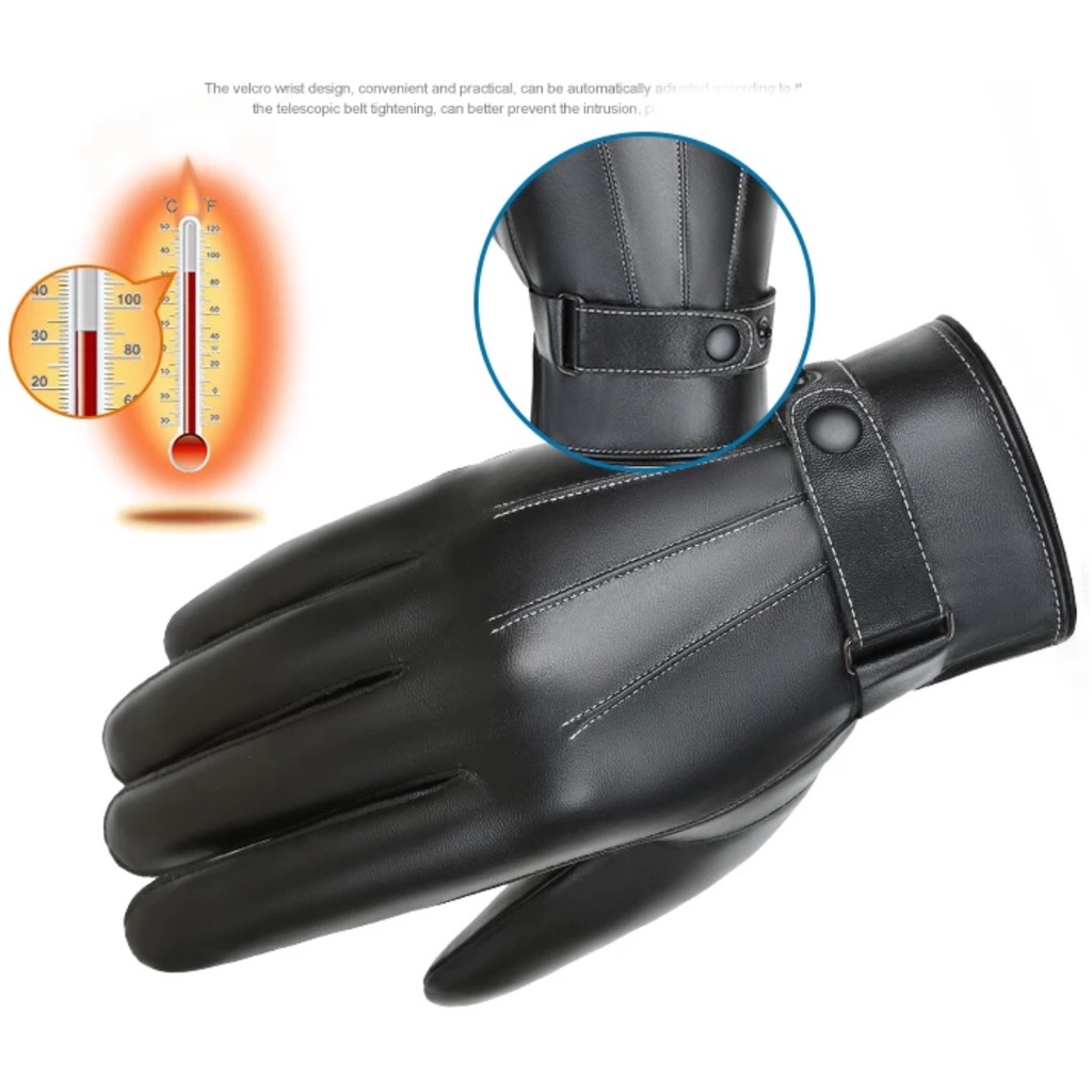 [FREE SHIP 99K] Găng tay da cao cấp dành cho nam chống nước cảm ứng lót nỉ lông ấm áp(Đen)