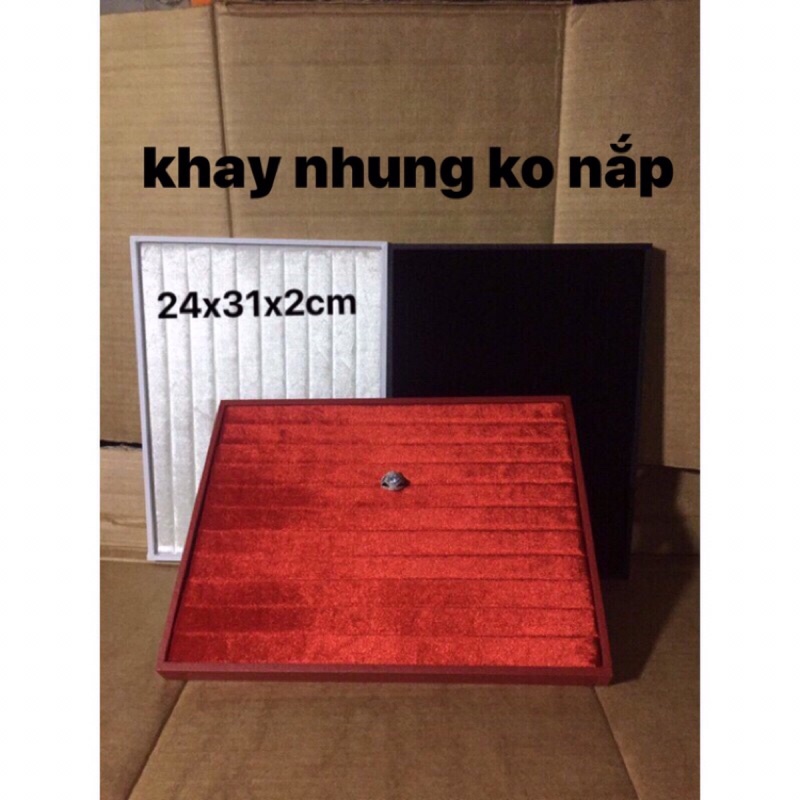 Khay nhung lớn trưng bày nhẫn, vòng, bông tai, 23x31cm, có 3 màu,đen/đỏ/trắng