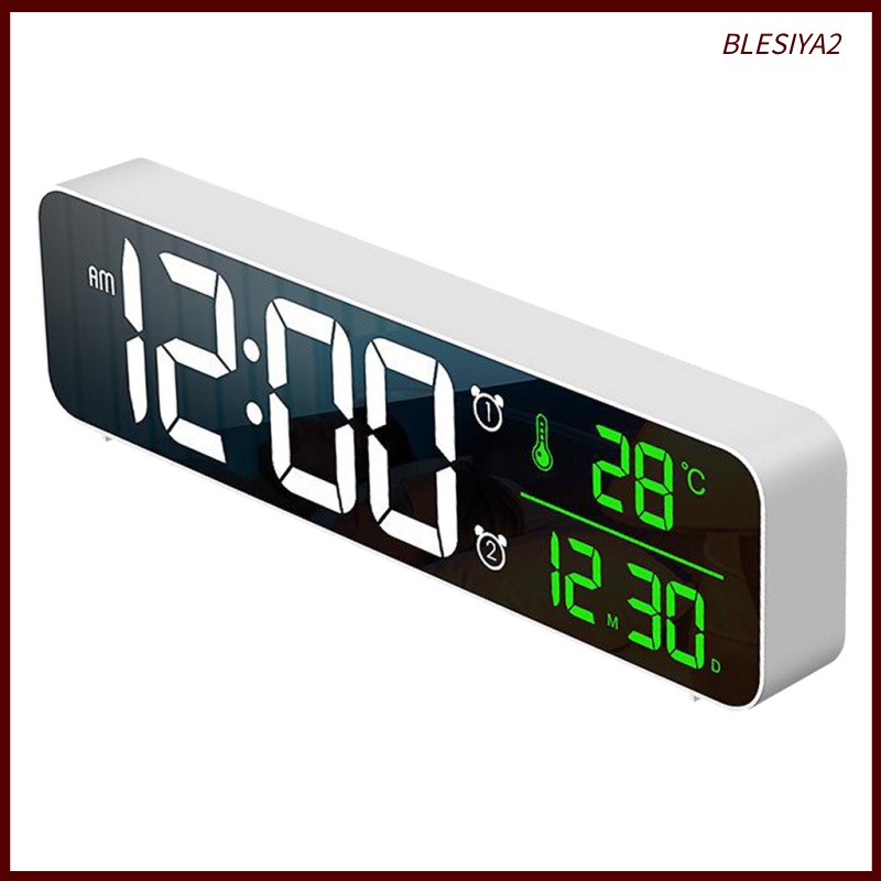[Blesiya2] Đồng Hồ Báo Thức Có Đèn LED Hiển Thị Hiệu Ứng Gương Màu Đen Trang Trí