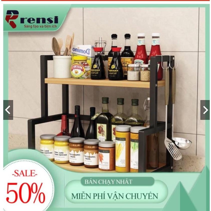 Kệ Gia Vị Để Bàn Nhà Bếp 2 Tầng- Kệ Gia Vị Khung Sắt Sơn Tĩnh Điện GM04