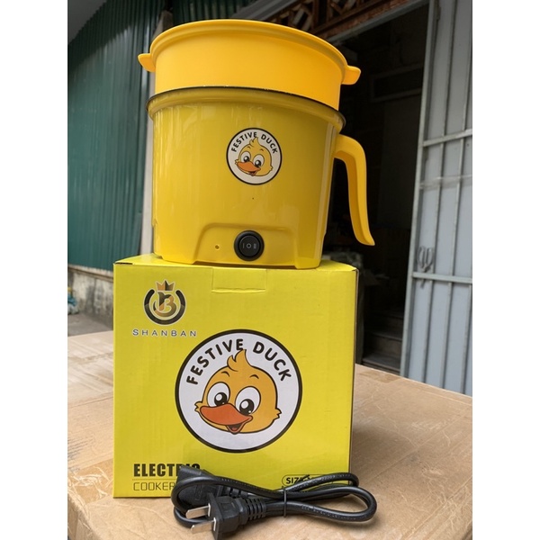 Ca Mì Vịt Vàng, NỒI LẨU MINI VỊT VÀNG  - Nồi Lẩu Điện Đa Năng Mini 18cm Kèm Giá hấp Nhựa Shanben Hàng sịn