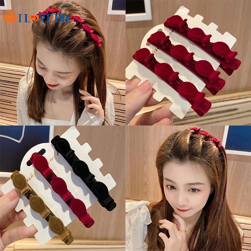 Kẹp Tóc Mái Mỏ Vịt Hai Lớp Màu Trơn Kiểu Cổ Điển Thời Trang