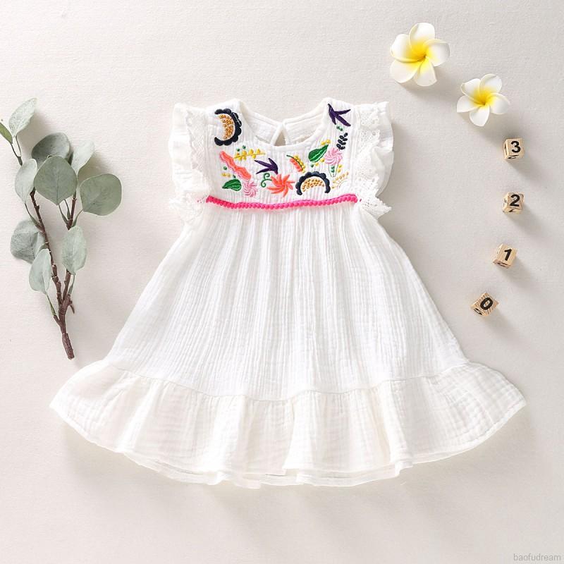 Đầm thêu họa tiết hoa nhiều màu sắc không tay xinh xắn cho bé gái 1-5 tuổi