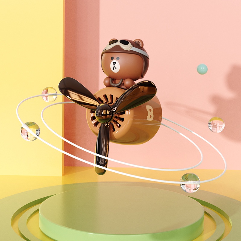 Line Friends Quạt khuếch tán nước hoa hình gấu nâu hoạt hình gắn lỗ thông gió xe hơi