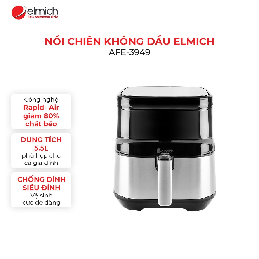 [Mã ELHADEV giảm 4% đơn 300K] Nồi chiên không dầu điên tử cao cấp 5.5L Elmich AFE-3949 (BH 24 tháng)