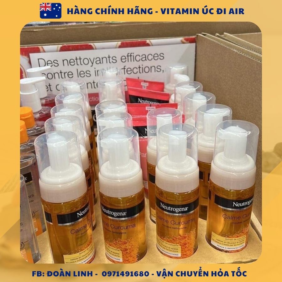 Sữa rửa mặt tạo bọt Neutrogena Nghệ Calme Curcuma  150ML, Hàng Chuẩn úc đi air, sữa rửa mặt nghệ neutroge