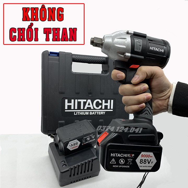 Máy Siết Bulong HITACHI 88V - TẶNG 5 Đầu Khẩu - Không Chổi Than Đầu rỗng Bắt vít Khoan - 2Pin 10 Cell