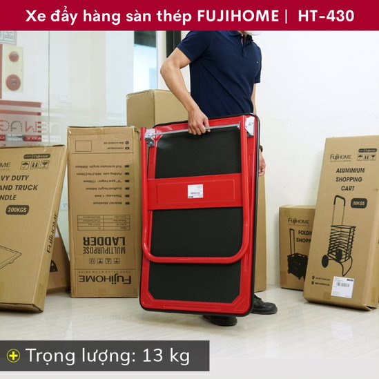 Xe đẩy hàng 4 bánh gấp gọn chở 300kg nhập khẩu FUJIHOME HT-430 bánh cao su không ồn, xe kéo hàng gấp gọn đa năng giá rẻ