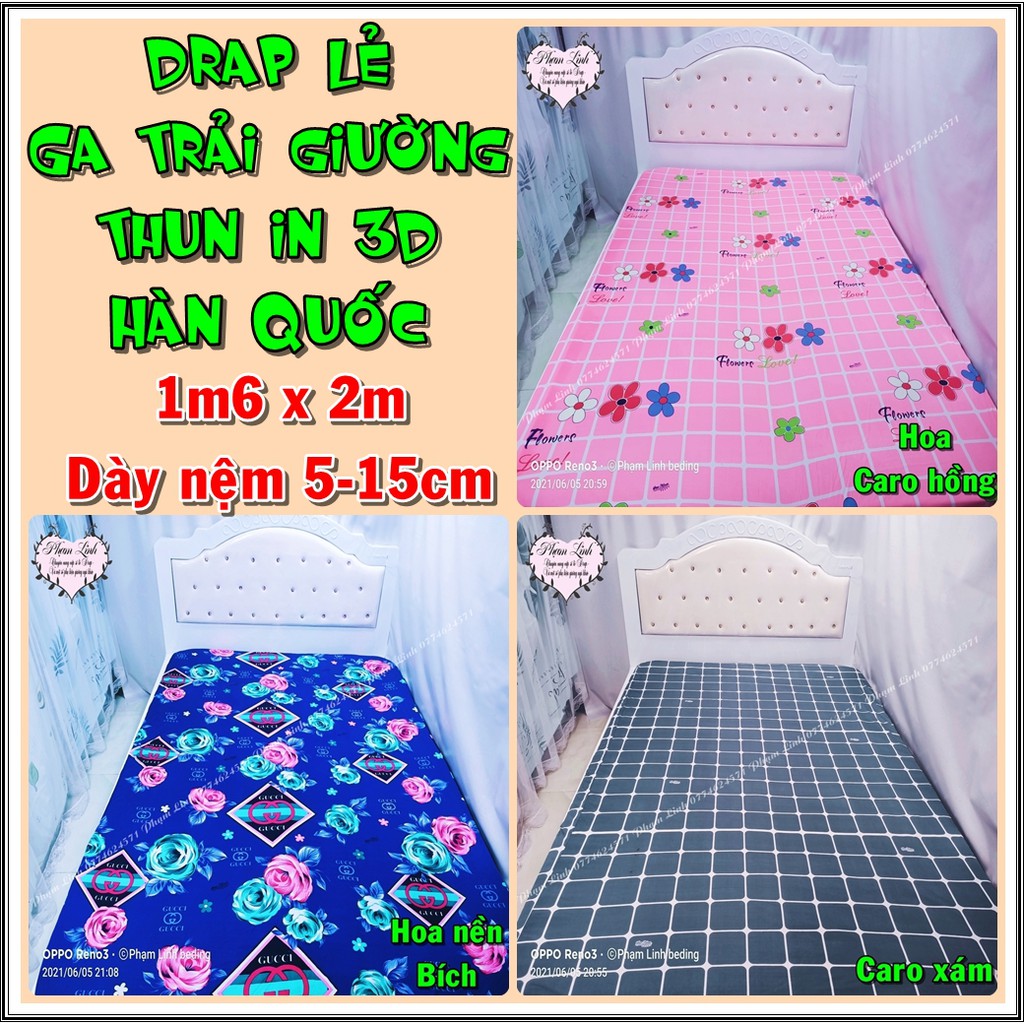 [1m6x2mx5-15cm] Drap lẻ Ga trải giường thun in 3D Hàn Quốc sợi Polyester chân drap 18-19cm || Chỉ 1 drap