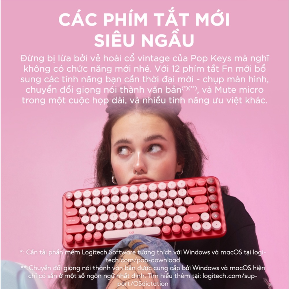 Bàn phím cơ không dây bluetooth | USB Logi POP KEYS phím emoji có thể tùy chỉnh