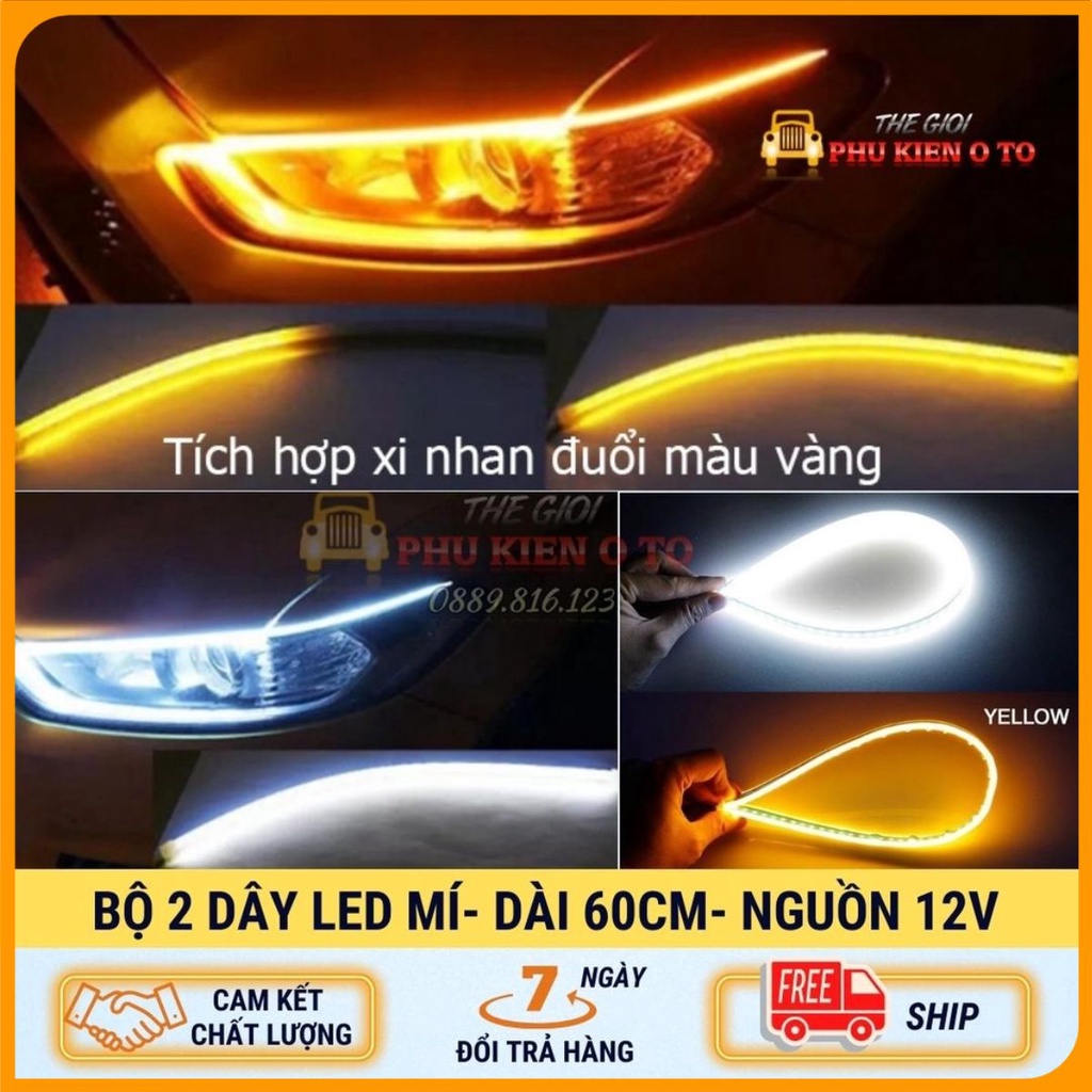 Bộ 2 Led Dây Đèn Mí Ô Tô Tích Hợp Xi Nhan Đuổi 60cm Silicon Chống Nước