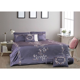 Bộ ga phủ everon chính hãng esm 19012 màu ghi ánh tím - họa tiết thêu dây hoa leo - vải modal