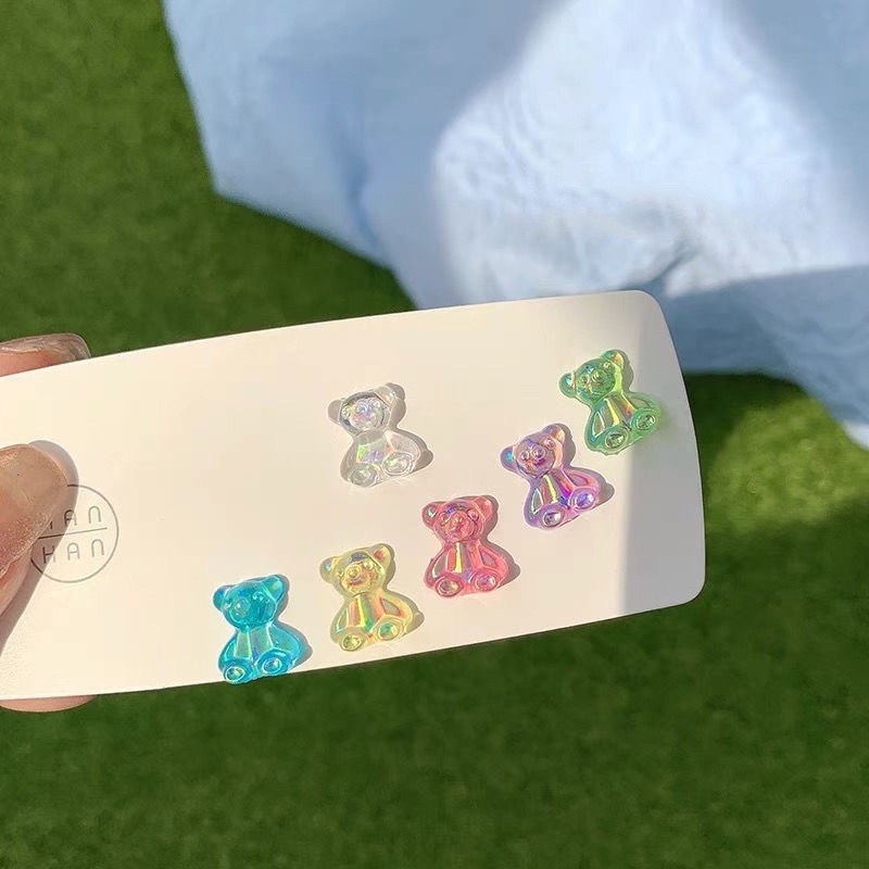 Khuyên Tai Gấu Hoạt Hình Màu Sắc Ngọt Ngào Đáng Yêu Phong Cách Hàn Quốc