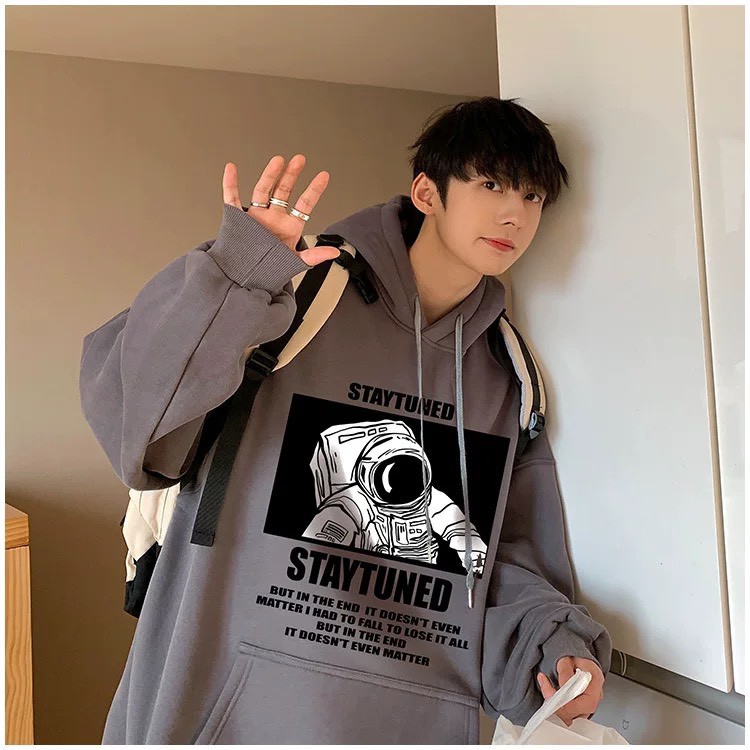 Áo hoodie nỉ bông siêu dày form rộng siêu dày in hình phi hành gia nam nữ mặc cực chất