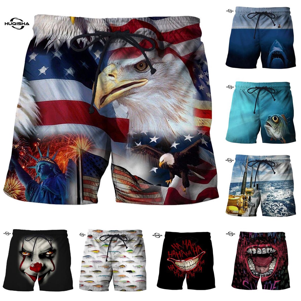 Mới Quần Short Nam In Hình Lá Cờ Mỹ 3D Độc Đáo