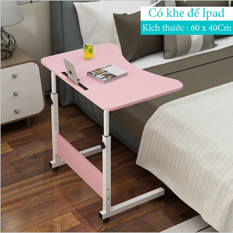 Bàn làm việc di động Newlife 60x40cm khuyết mặt chất liệu gỗ có khe cắm điện thoại máy tính bảng chỉnh cao thấp | BigBuy360 - bigbuy360.vn