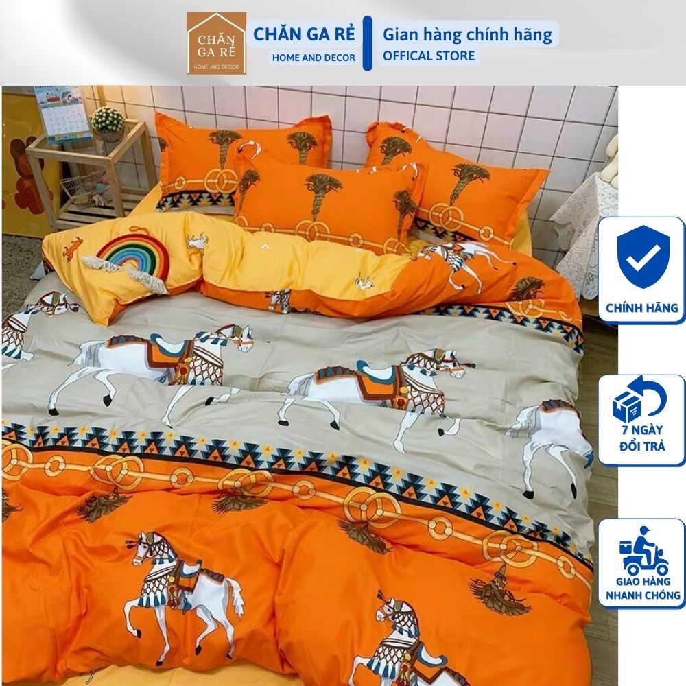 Bộ ga gối cottong poly vỏ chăn 5 món bò sữa chọn mẫu hoặc ib mẫu vỏ chăn kích thước 2mx2m2
