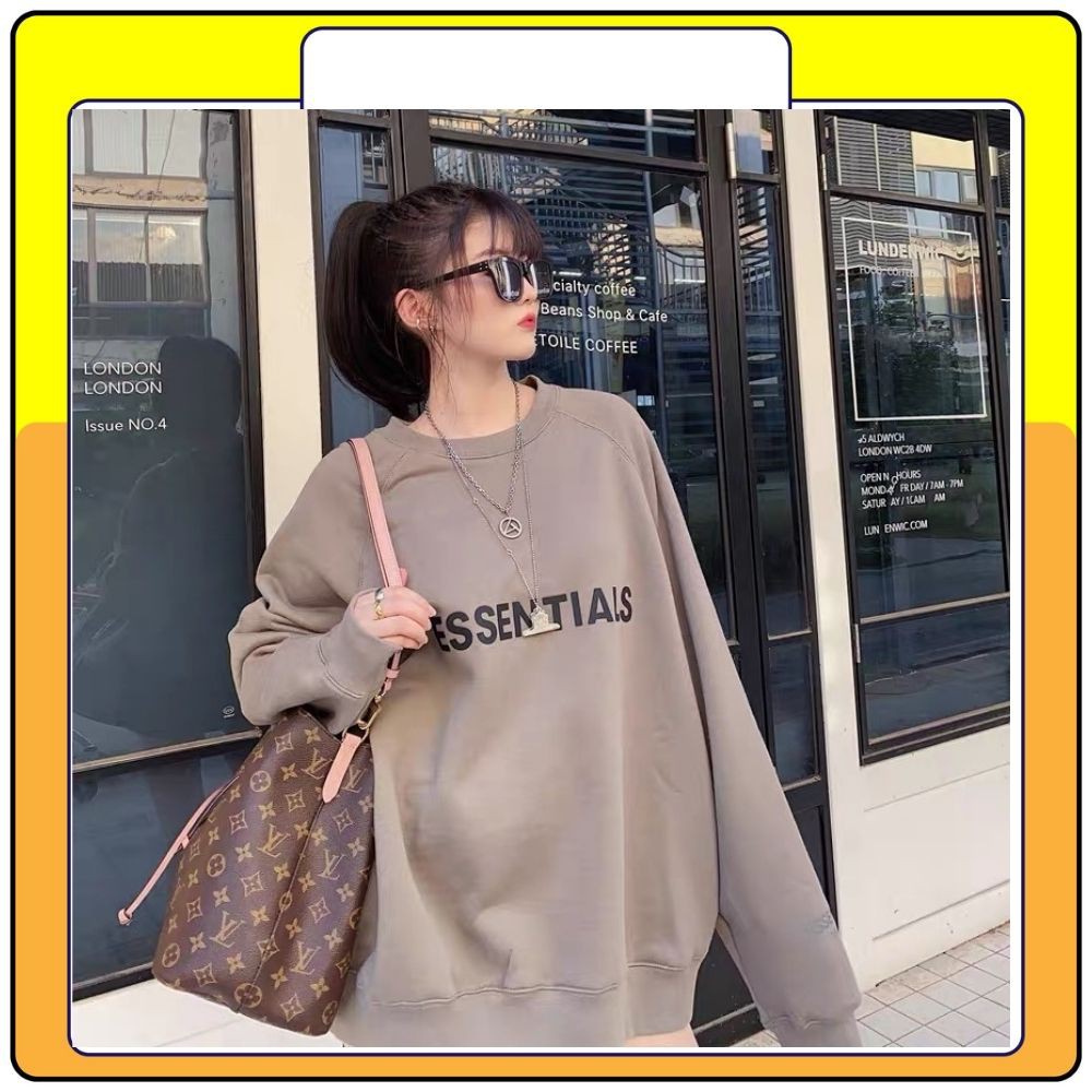 Áo sweater nỉ chữ Essentials , áo hoodie nỉ cổ tròn chất đẹp Queenshop