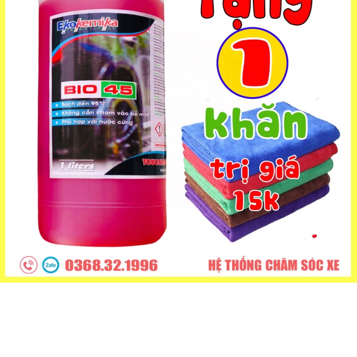 (Chai chiết) Dung Dịch Rửa Xe Không Chạm - Nước Rửa Xe Ô Tô, Xe Máy Ekokemika - Bio 45 - 1L(hàng chính hãng) TẶNG KHĂN