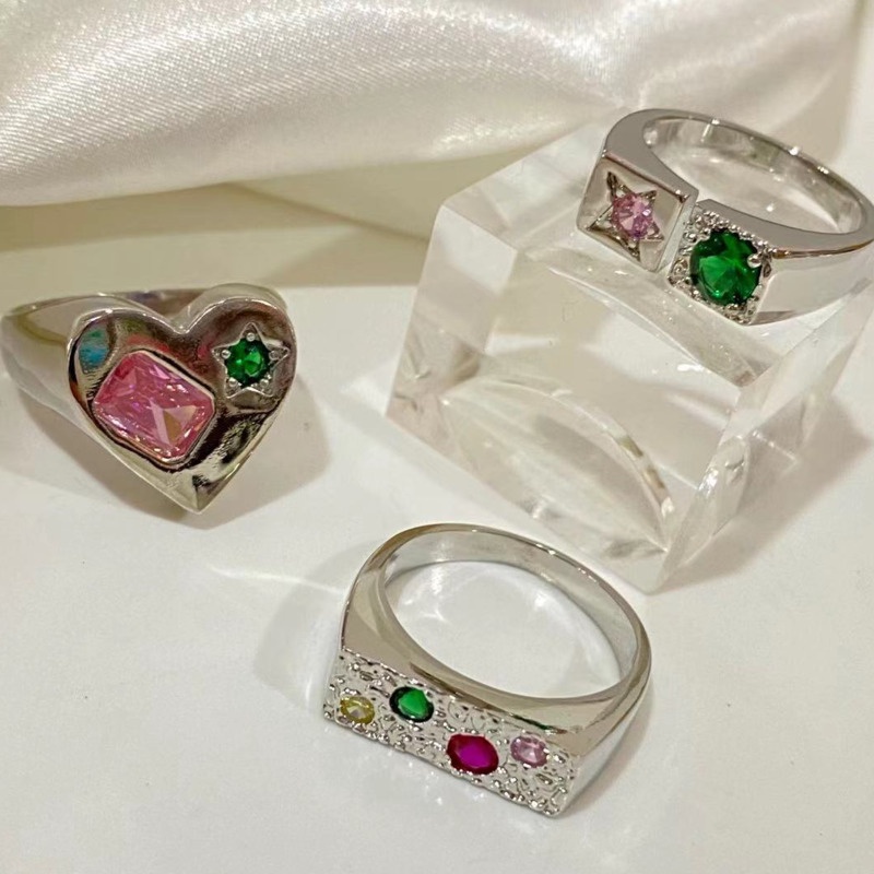 Nhẫn Hở Khảm Đá Màu Sắc Thời Trang 191206Nhẫn Cặp Đôi Phong Cách Hàn Quốc Độc Đáo