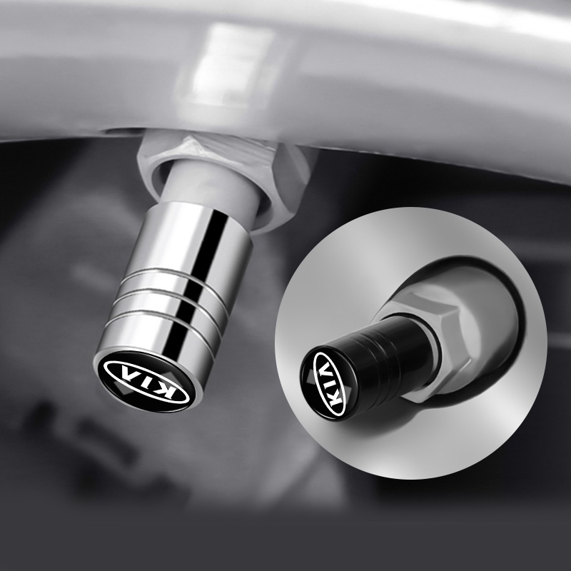 Set 4 Nắp Đậy Lốp Xe Hơi Hình Trụ Bằng Nhôm Màu Đen / Bạc In Logo