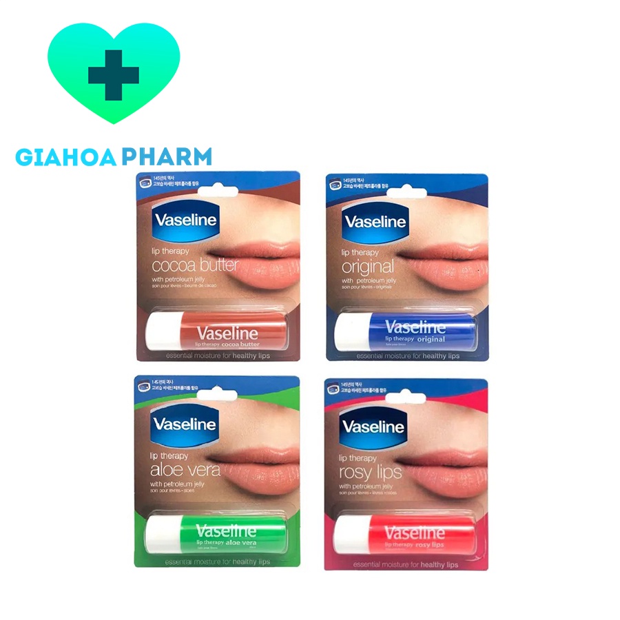 Sáp Vaseline Lip Therapy dạng thỏi son dưỡng môi ẩm, mềm, giảm khô nứt, dùng như son lót, giúp son bám màu (Stick) 4.8g