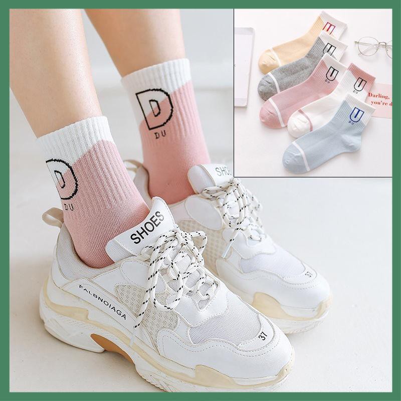 Tất Vớ Cổ Cao, Cổ Ngắn Họa Tiết Chữ Màu Pastel Dễ Thương - La mode