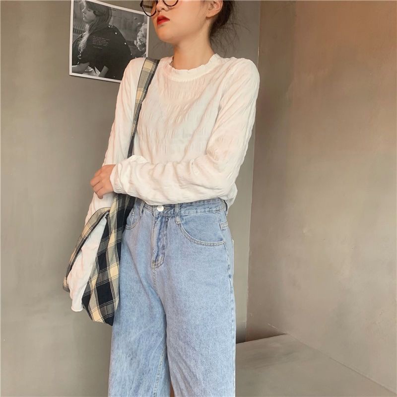 Áo thun IELGY dài tay dáng rộng phong cách Nhật Bản cho nữ