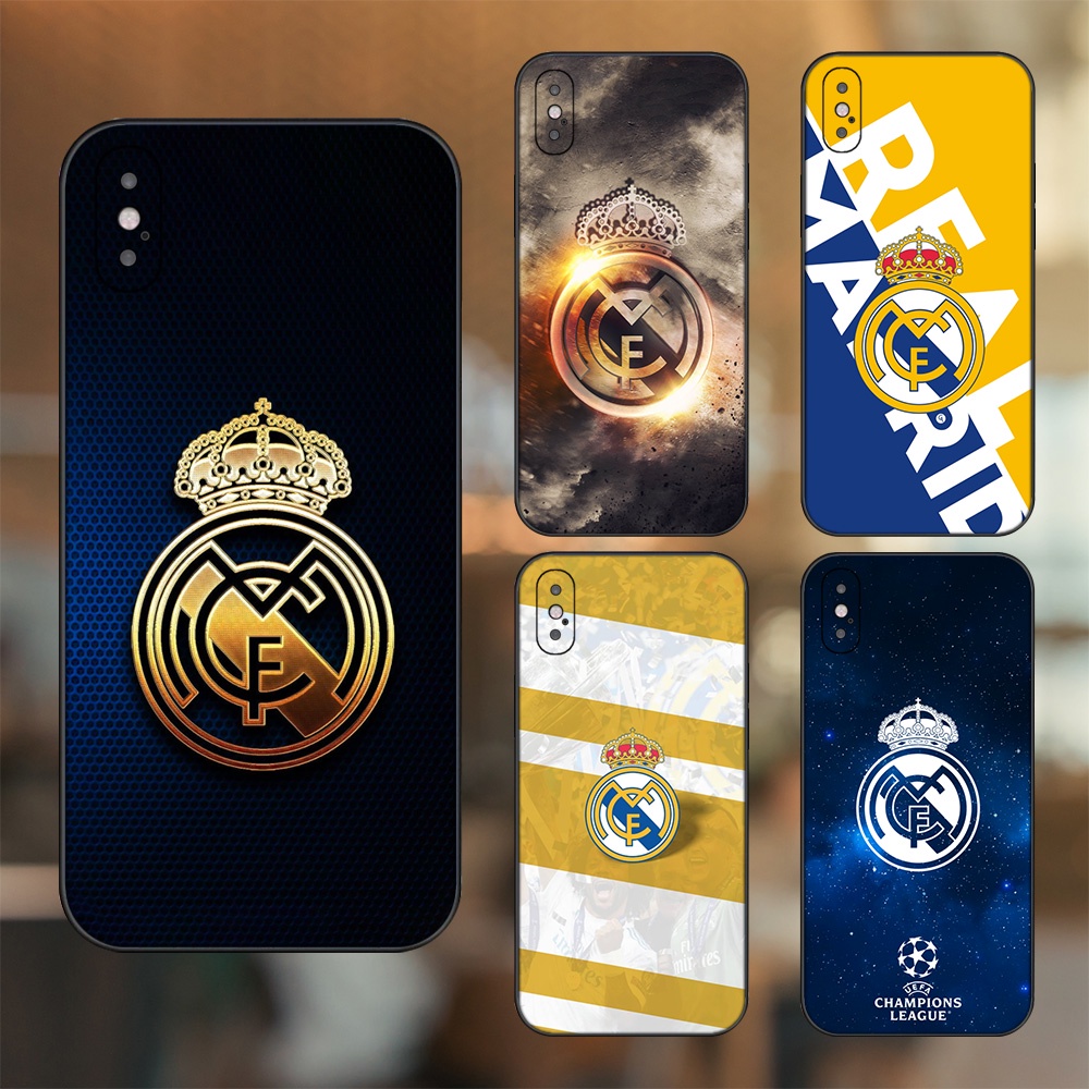 Ốp lưng iPhone X, Xs dẻo đen cạnh vuông in hình Real Madrid