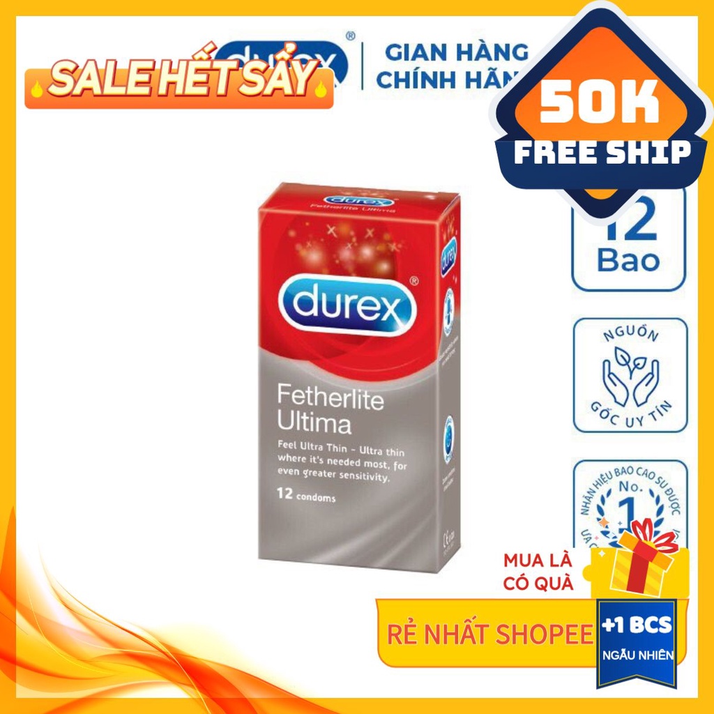 [Hộp 12 bao] COMBO 2 hộp Durex Siêu mỏng Fetherlite Ultima tặng 1 Gel bôi trơn KY