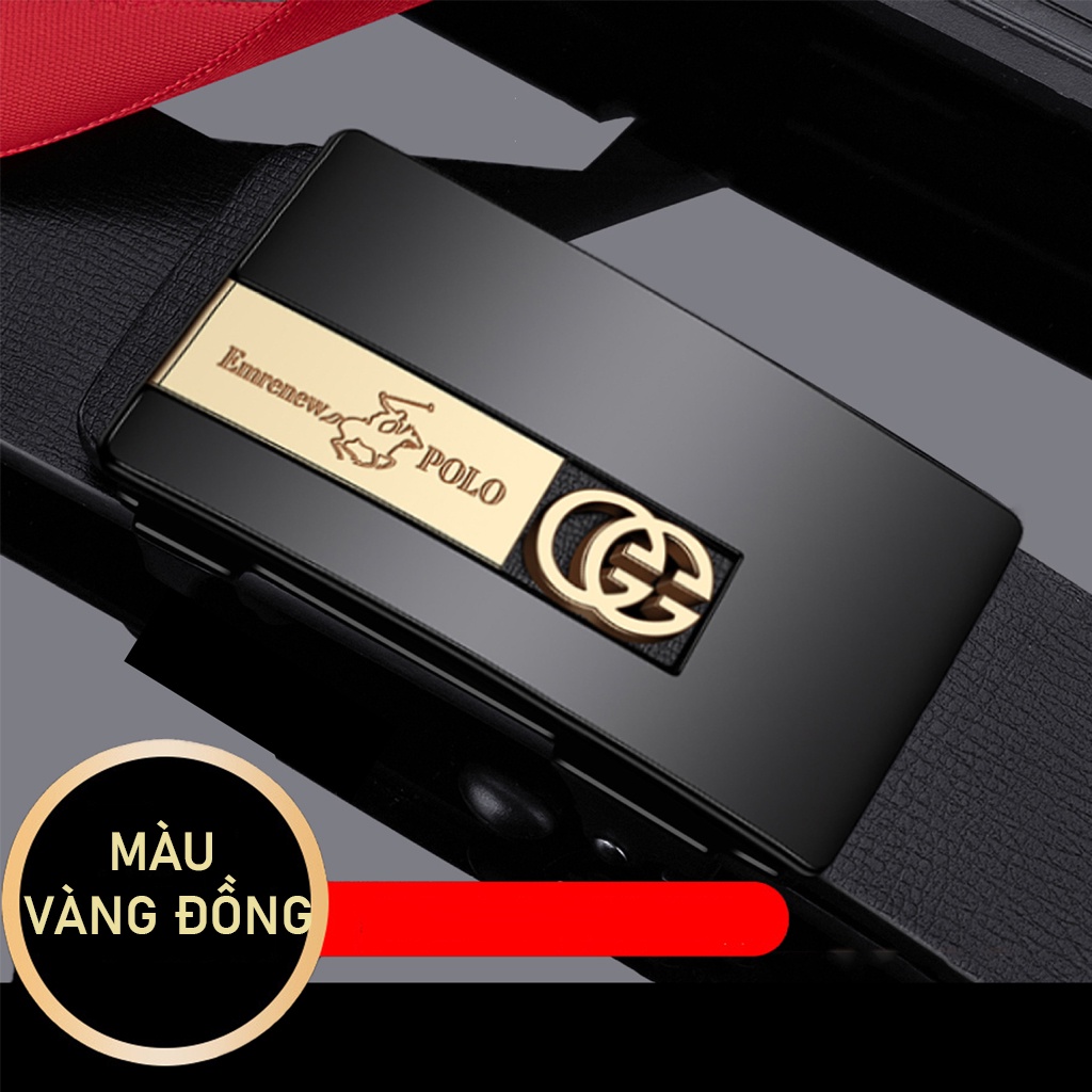 Thắt lưng nam cao cấp Emrenew Polo, dây nịt nam da bò mềm mại có độ bền cao, nịt da nam khóa tự động giấu dây