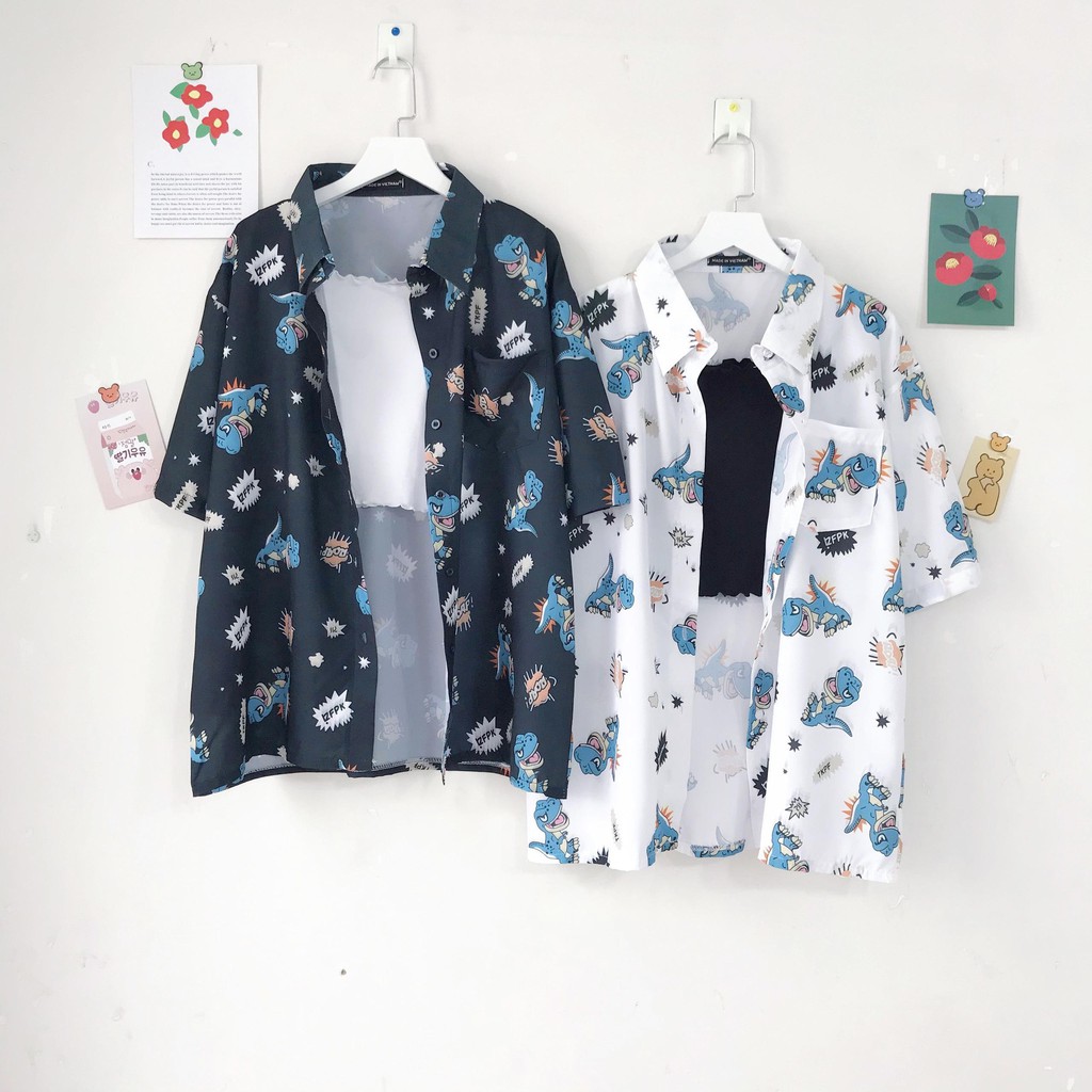 Áo Sơ Mi Hoạ Tiết Khủng Long Tay Lỡ Dáng Rộng Ulzzang Unisex, Sơ Mi Đi Biển - MM | BigBuy360 - bigbuy360.vn