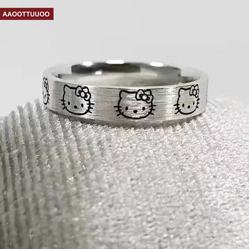 Nhẫn Hở Họa Tiết Hoạt Hình Mèo Kitty Dễ Thương Có Thể Điều Chỉnh Kích Thước