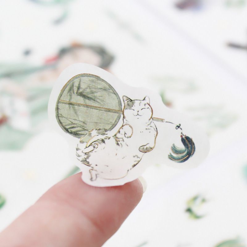 Sticker washi ép kim nhũ vàng xinh xắn chủ đề cổ phong, cổ trang, thiếu nữ cổ đại trang trí đồ dùng, handmade DIY