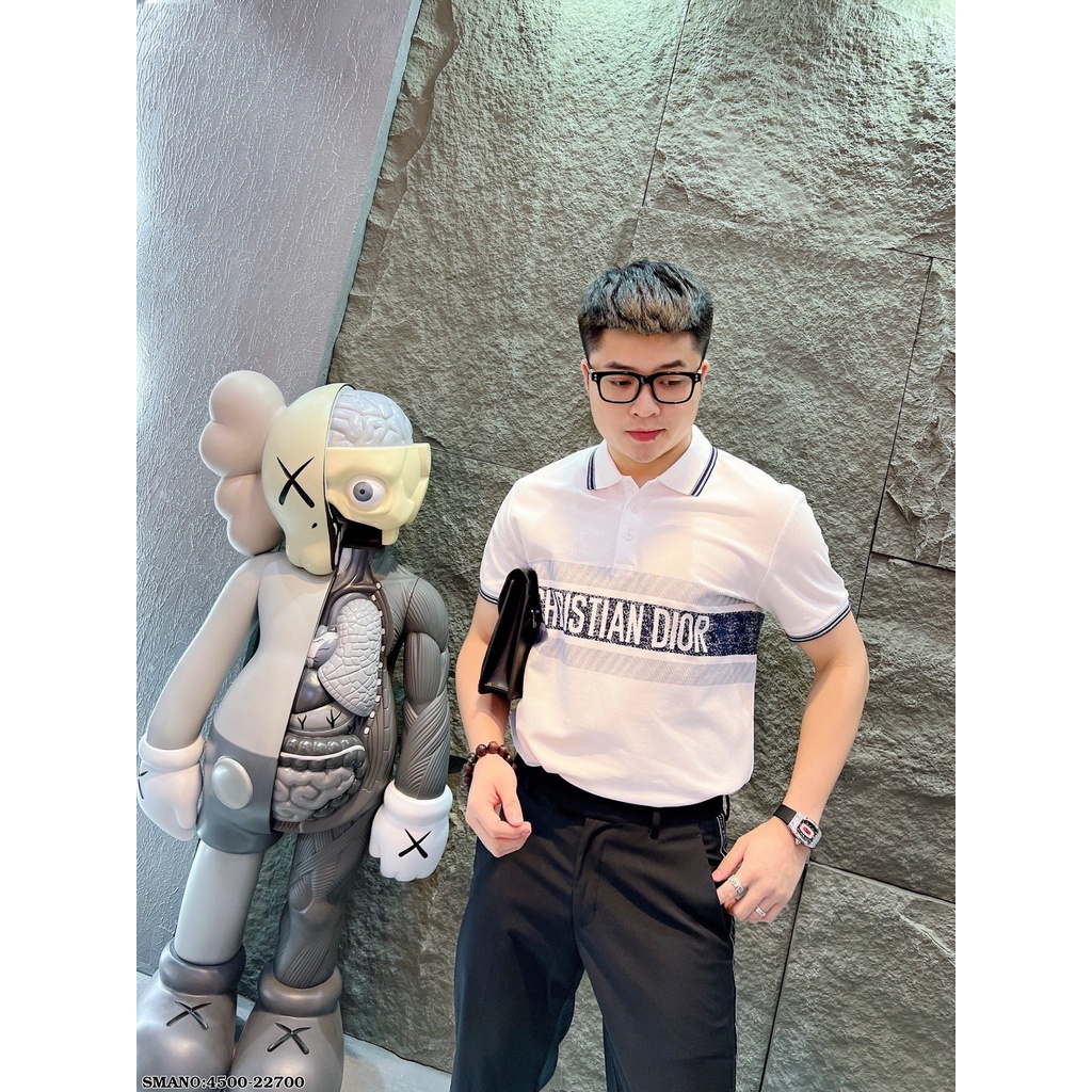 Áo thun nam nữ cổ trụ tay ngắn phối sọc kẻ ngang chữ DIO, bo viền tay cổ chất cotton thoáng mát thời trang hot mùa hè