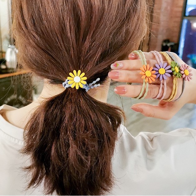 SET [1 , 3 , 5 ] chiếc - Dây chun buộc tóc hoa cúc nhí Hàn Quốc - 5 Màu ngẫu nhiên