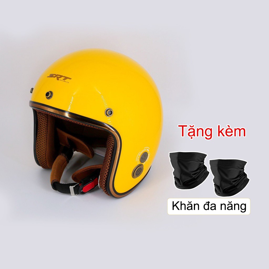 Mũ bảo hiểm 3/4 Ruby SRT Màu Kem - viền đồng, lót nâu cao cấp BH 12 tháng - TẶNG KÈM KHĂN NINJA