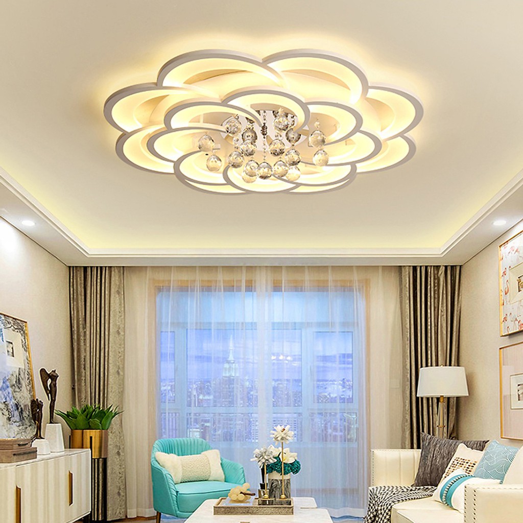 Đèn chùm pha lê KALIS trang trí nội thất 16 cánh 3 chế độ màu ánh sáng có điều khiển từ xa tiện dụng