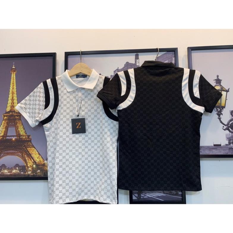 Áo thun cổ Polo thêu nổi hoạ tiết kẻ sọc cánh tay rằn ri Gucci chất liệu cotton cao cấp New
