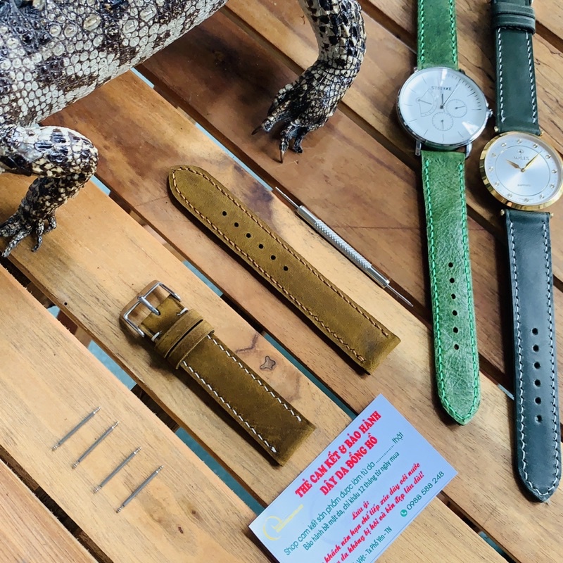 Dây da đồng hồ, da bò sáp vintage khâu tay mềm mỏng ôm tay