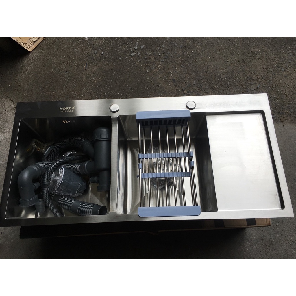 Chậu rửa bát Inox SUS 304 KOREA đúc 2 hố 1 bàn 100x48 Chậu dày, Chống ồn cao cấp