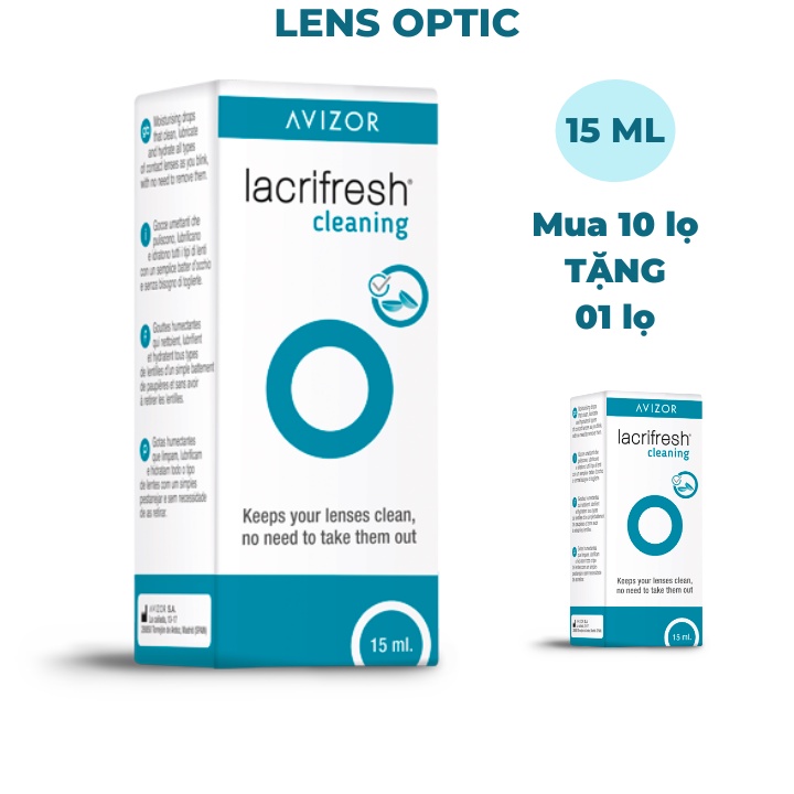 Nước nhỏ mắt cấp ẩm, làm sạch lens Avizor Lacrifresh Cleaning 15ml, kính áp tròng - Lens Optic