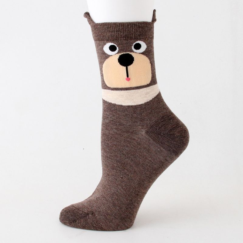 Bộ 5 Đôi Vớ Cotton Cổ Thấp In Họa Tiết Hoạt Hình Chó Mèo 3D Thoáng Khí Phong Cách Harajuku Cho Nữ