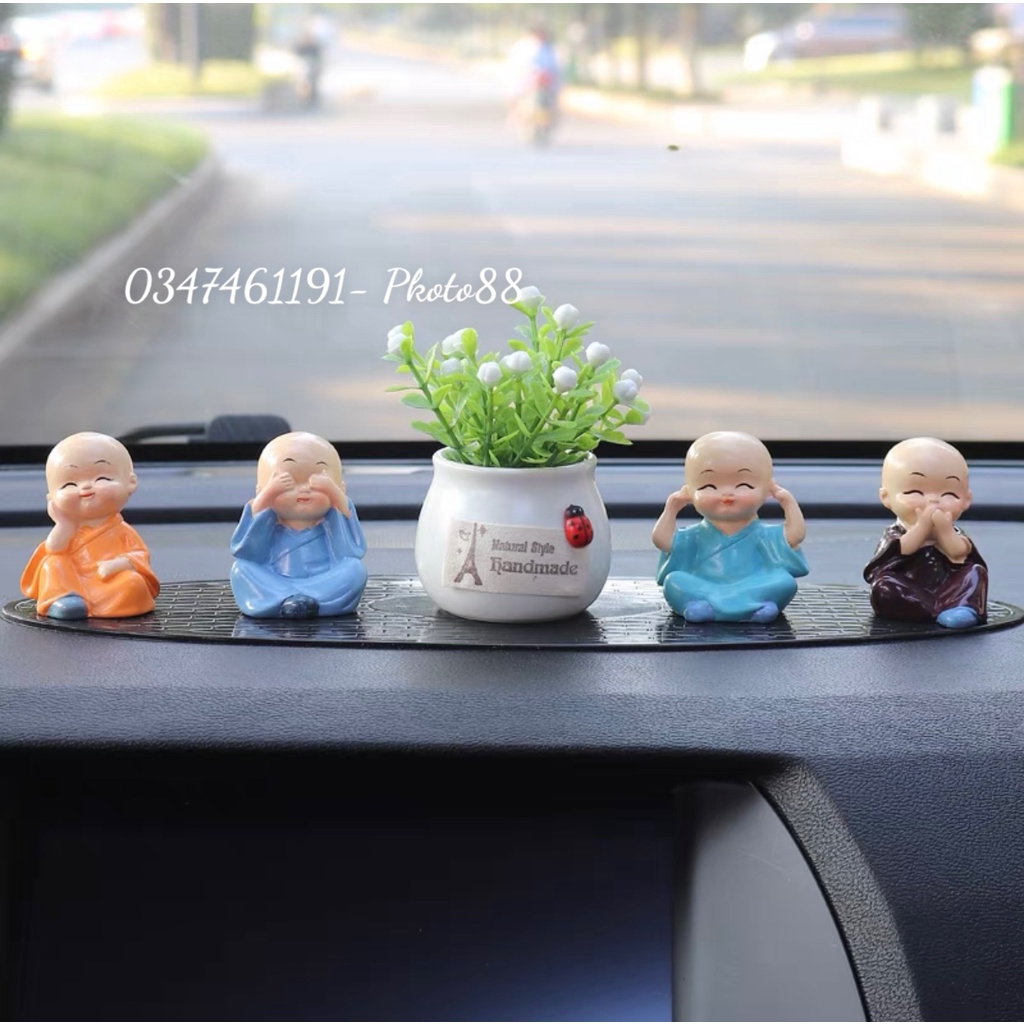 Chậu cây tiểu cảnh trang trí taplo xe, bàn làm việc, chậu  lá sen, chậu cây xanh mix set