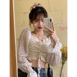 [ULZZANG][HOT] Áo crotop bánh bèo dây rút siêu nữ tính