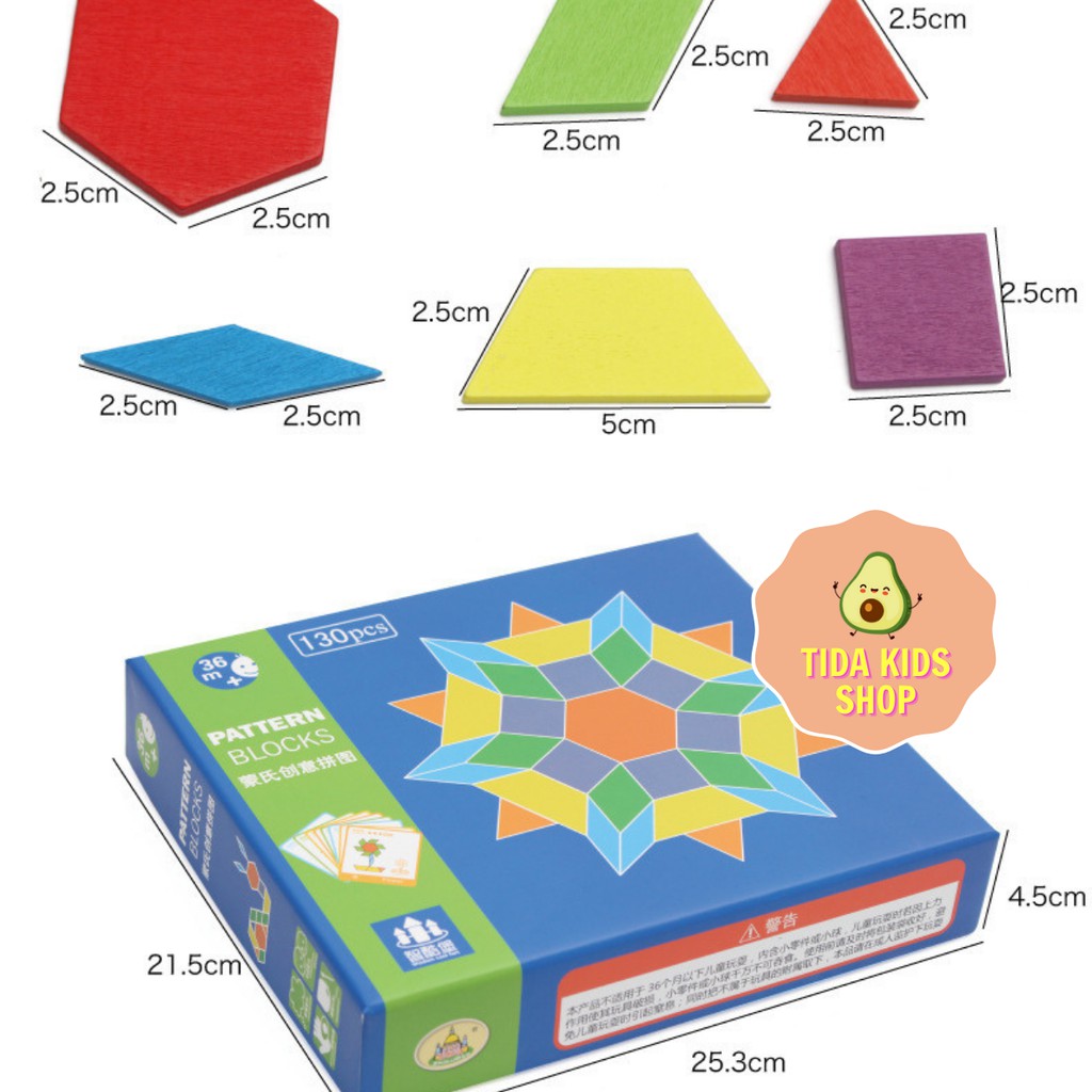 Đồ Chơi Xếp Hình ❤️ Freeship ❤️ Giá Tốt ❤️ Ghép Hình Puzzle Pattern Blocks 130 Miếng Ghép + 24 Thẻ ❤️ TiDa Kids Shop