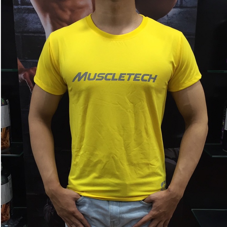 Áo Thun Có Tay - Vải Poylester-cotton 4 chiều - Nhiều Màu, Đủ Size - có Logo hãng Muscletech/TC Sport Food - Hàng VN