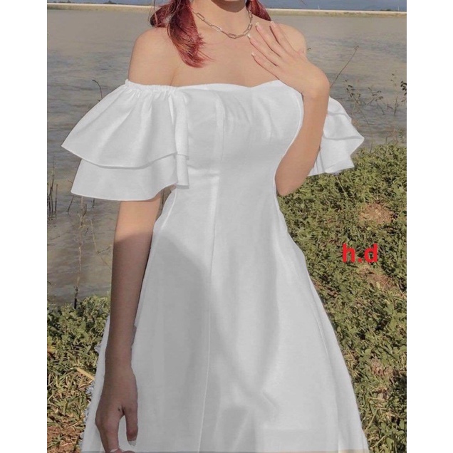 Váy babydoll tay bồng cổ vuông Đầm trễ vai tiểu thư ulzzang dáng xoè hai lớp có khóa lưng basic đen trắng vintage | WebRaoVat - webraovat.net.vn