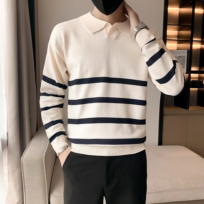 Áo Sơ Mi Dáng Rộng Họa Tiết Kẻ Sọc Thời Trang Hàn Quốc simple áo len nam bigsize fashion áo sweater cổ lọ áo sweater form rộng